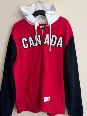 HBC Hudson’s Bay Company Stripes OlympicCanada Red Black Hooded Zip Sweatshirt